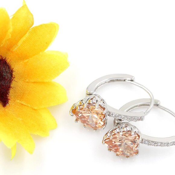 Rose Gold Plated Dangle Heart Earrings with Cubic Zirconia - Picture 5 of 8